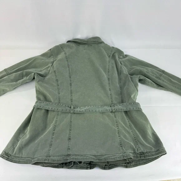 Anthropologie Plus 3X Everyday Belted Moto Jacket Light Green Lined Zip & Button - Picture 9 of 16